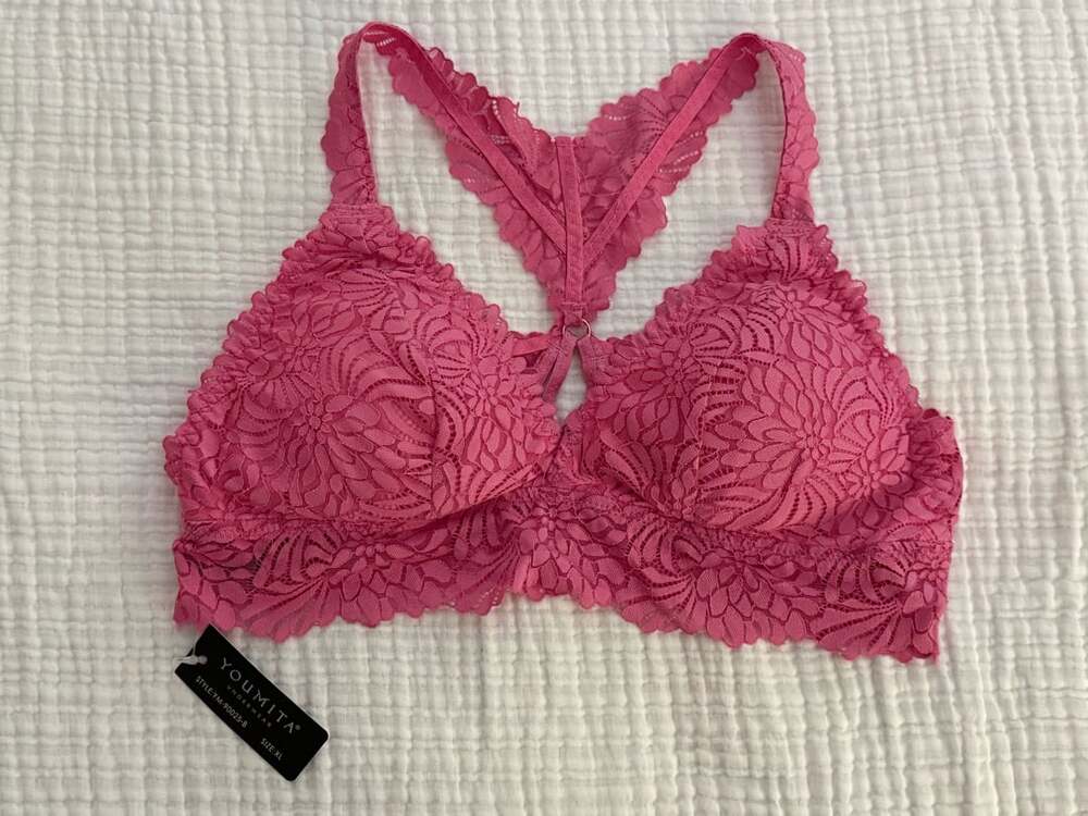 Youmita Floral Lace Wire-Free Padded Racerback Bralette Pink XL NWT